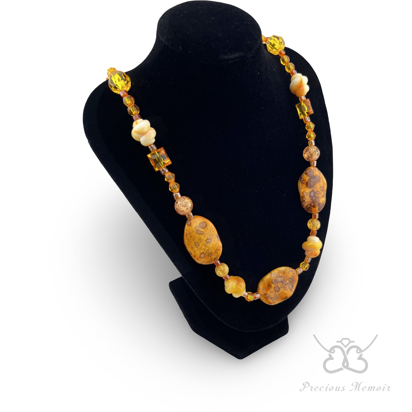 Yellow Bead Necklace w/ Polished & Natural Stone Design