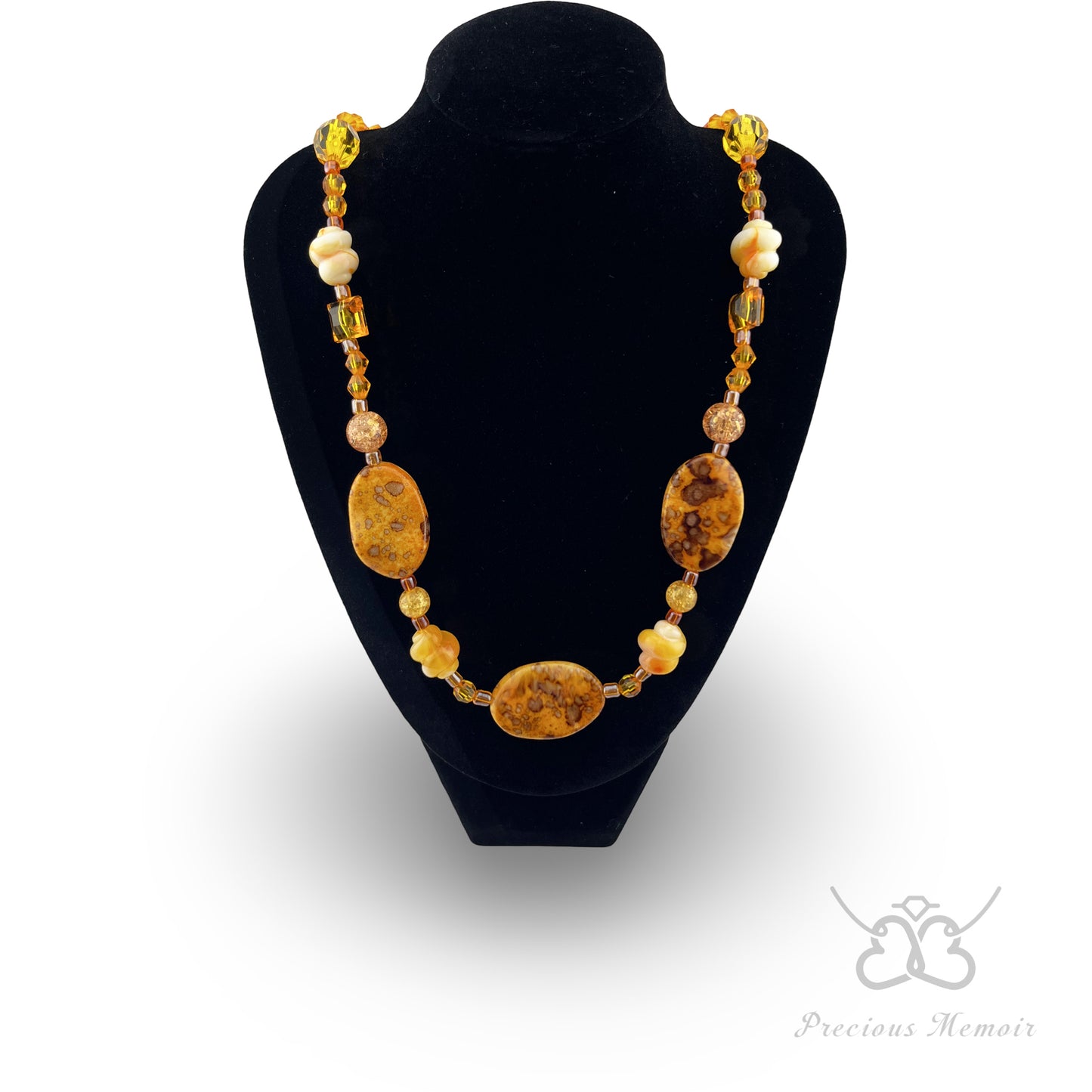 Yellow Bead Necklace w/ Polished & Natural Stone Design