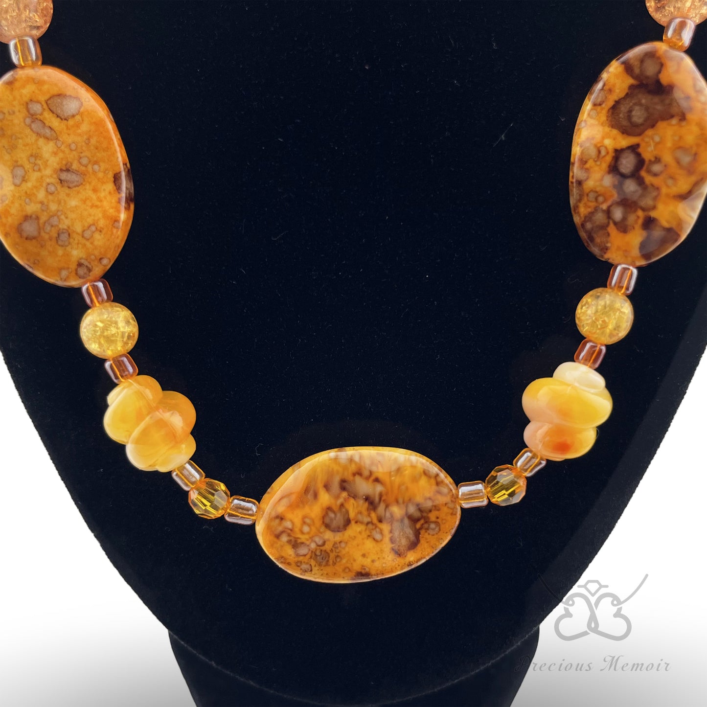 Yellow Bead Necklace w/ Polished & Natural Stone Design