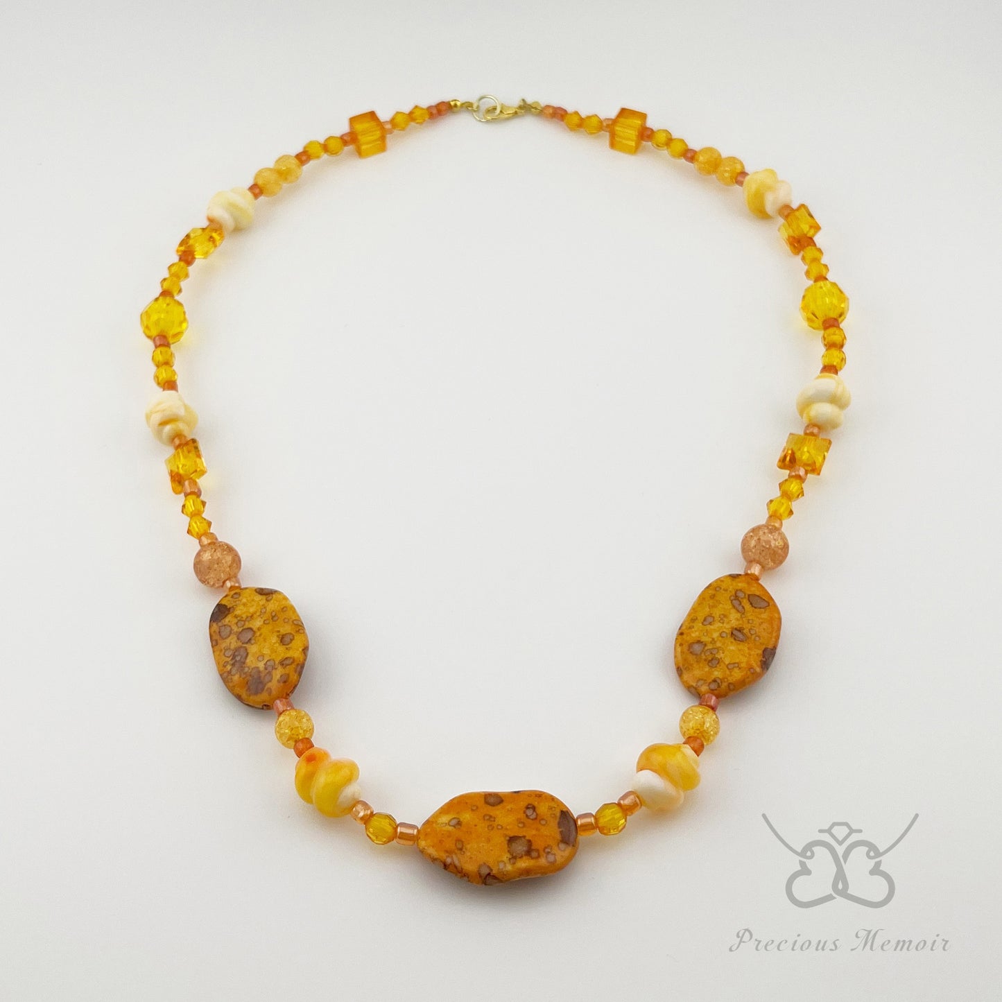 Yellow Bead Necklace w/ Polished & Natural Stone Design