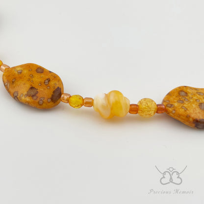 Yellow Bead Necklace w/ Polished & Natural Stone Design