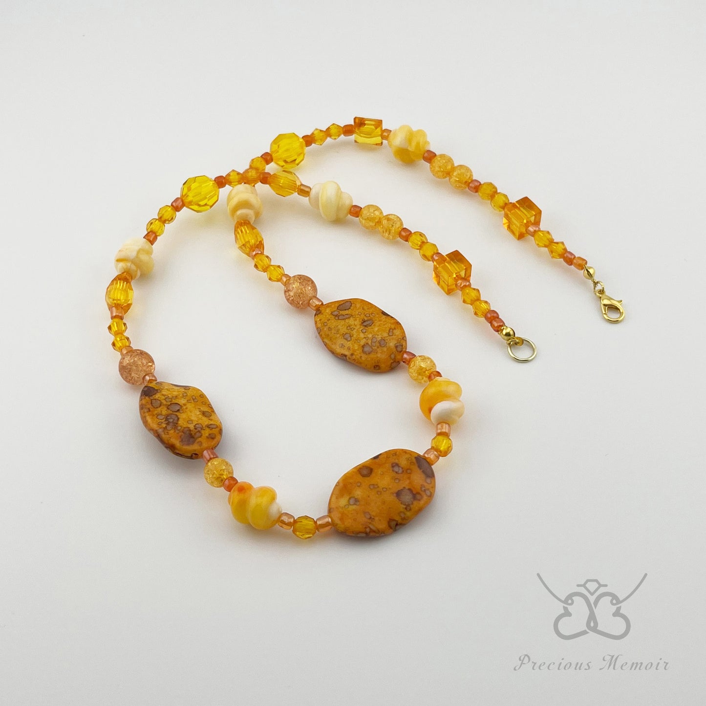 Yellow Bead Necklace w/ Polished & Natural Stone Design