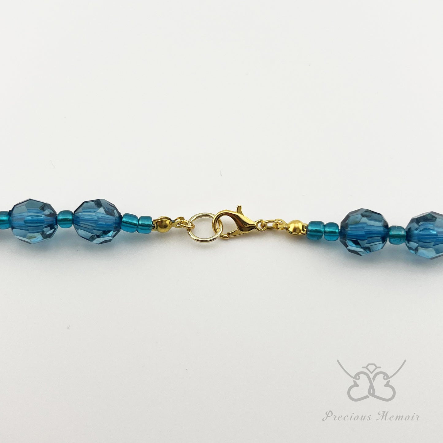 Blue Bead Necklace w/ Gold Speck & Swirl Gemstone Design